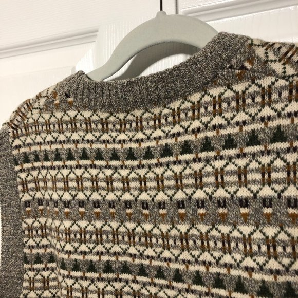 LANDS' END 100% Scottish lambswool beigy print grandpa sleeveless sweater, L - Picture 8 of 9